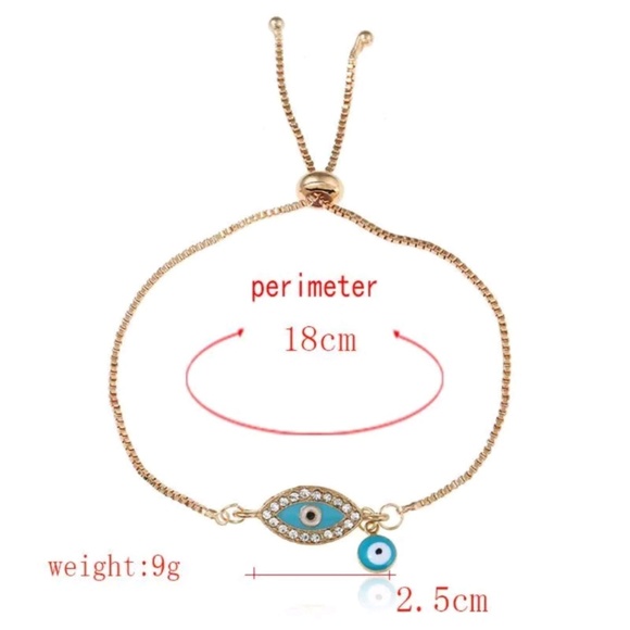 Turquoise evil eye adjustable bracelet w/charm - Picture 3 of 3